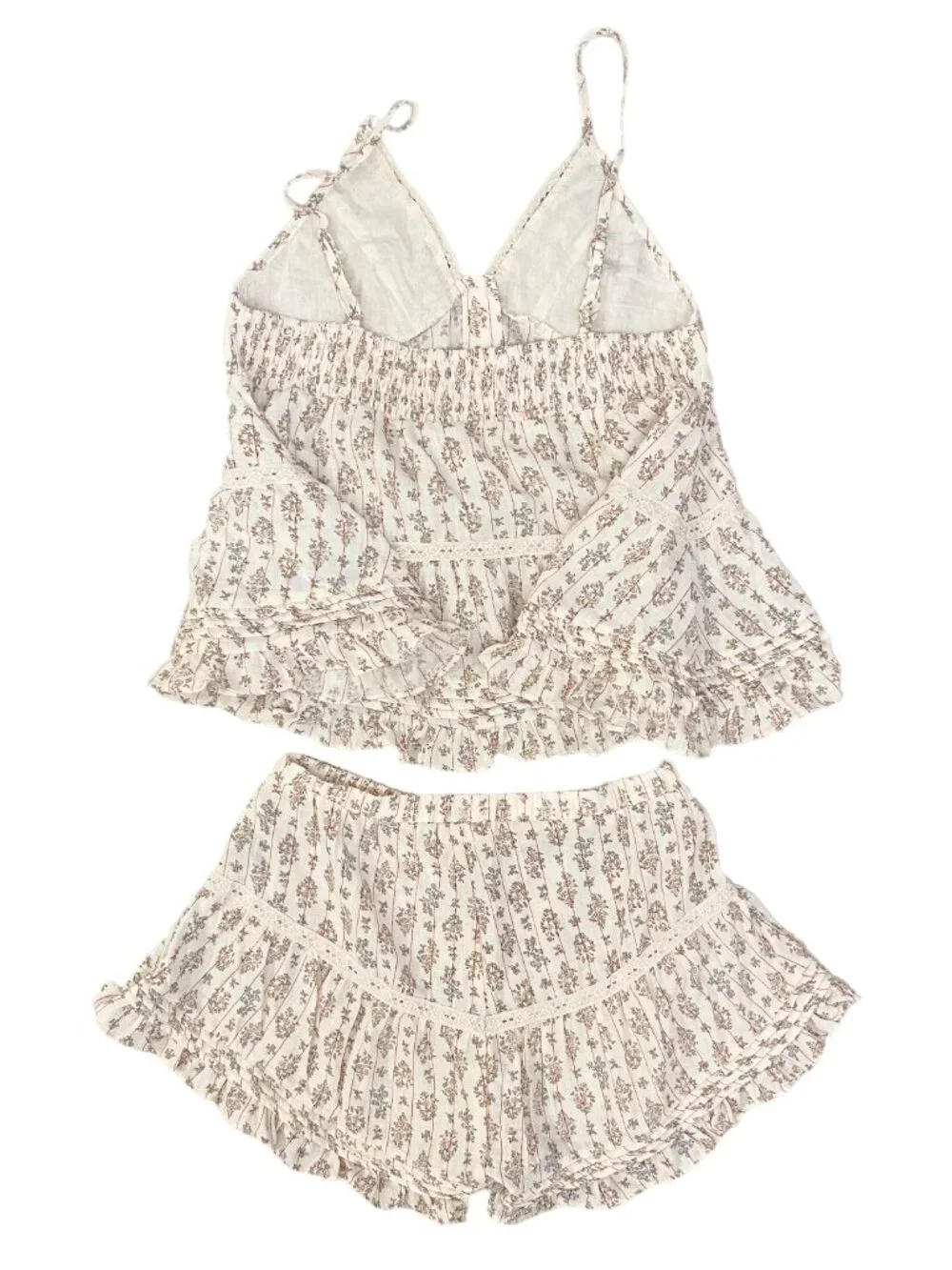 POL Clothing Floral Ruffle Pintuck Shorts & Cami Tank Set S Cottagecore Boho